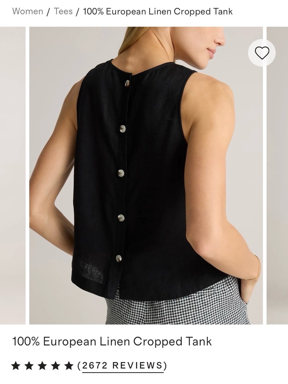 Quince Linen Cropped Black Women's Tank Top